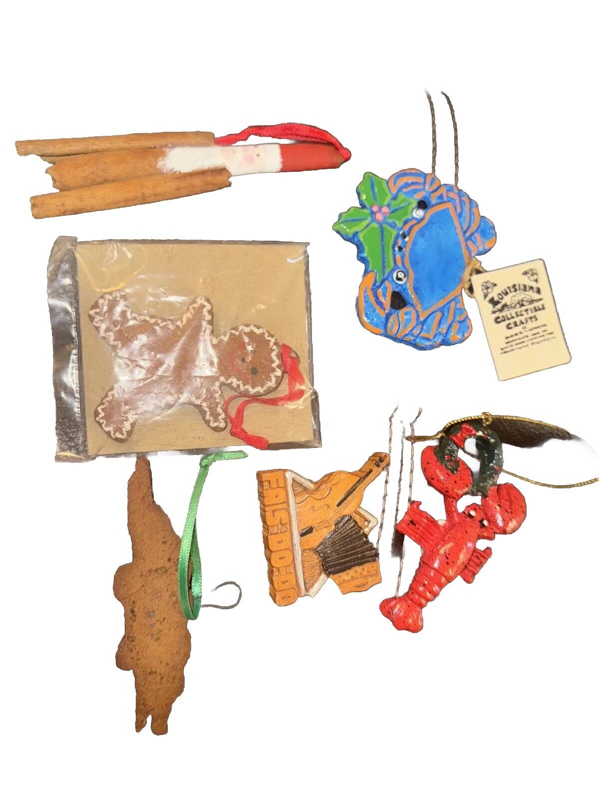 Vintage Cajun Style Handmade Wooden Ornament Lot