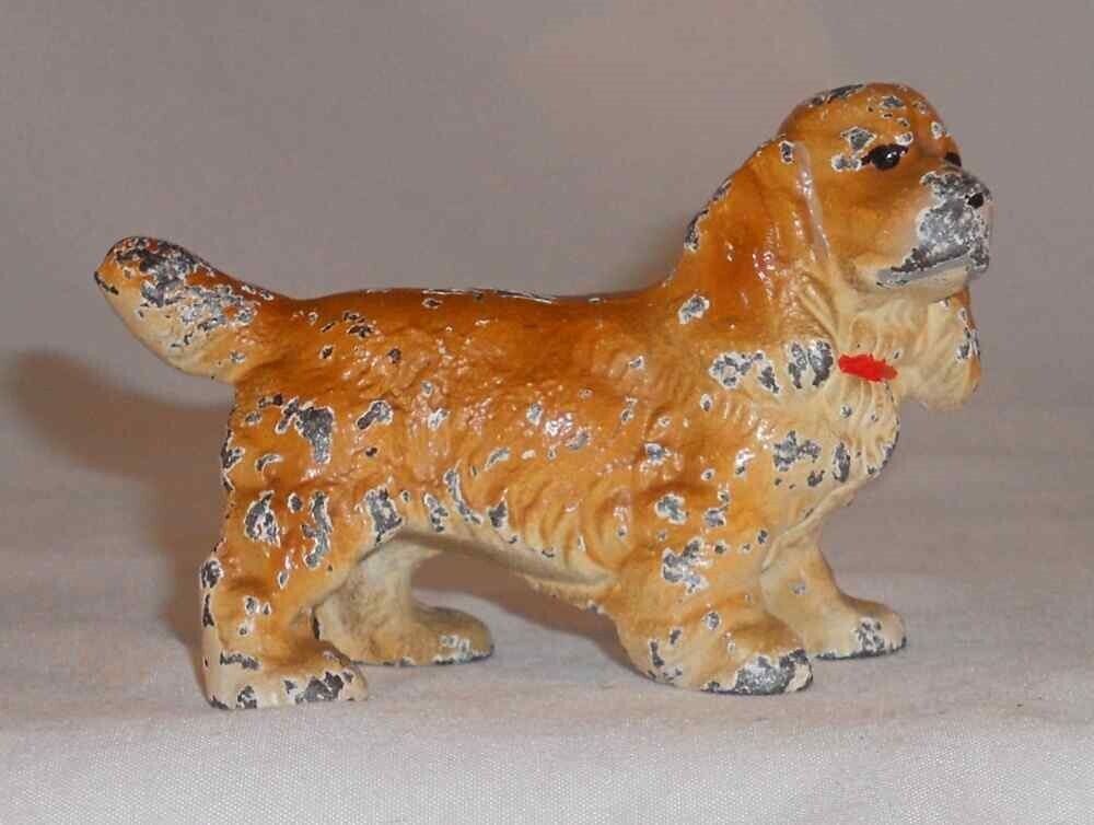 Great Vintage Hubley Cast Iron Paperweight Painted Miniature Cocker Spaniel Dog