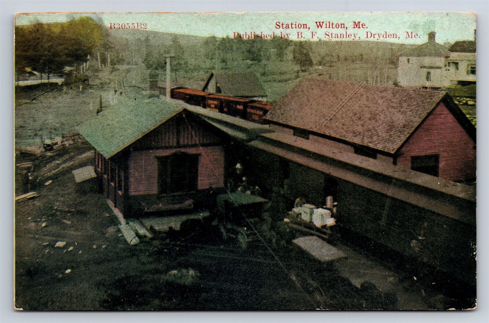 Postcard ME Wilton Maine Railroad Station Depot Pub R.F. Stanley c1910s AT9