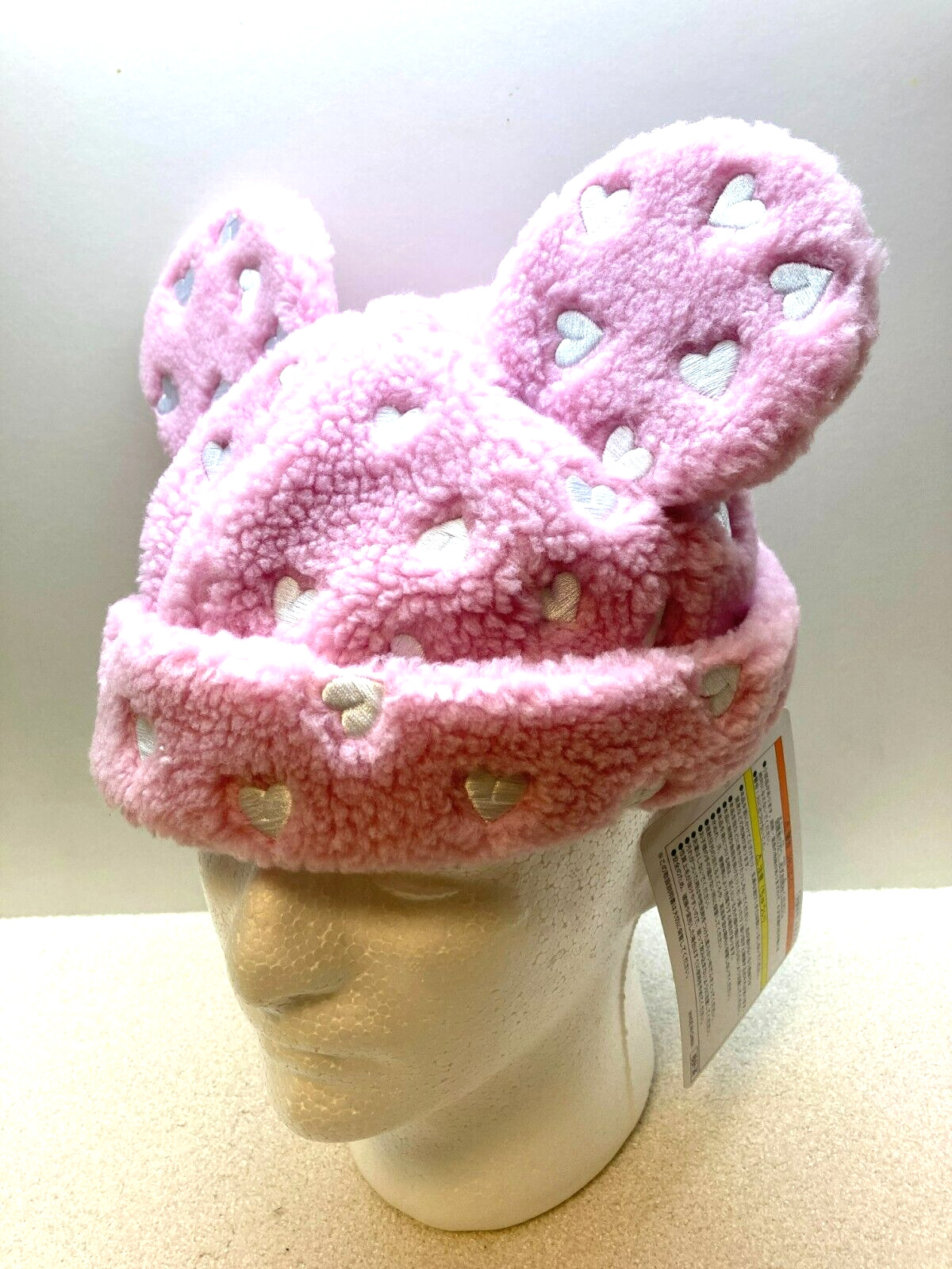Japan Tokyo Disney Resort Ears Mickey limited Fluffy Winter Pink Heart Cap Hat