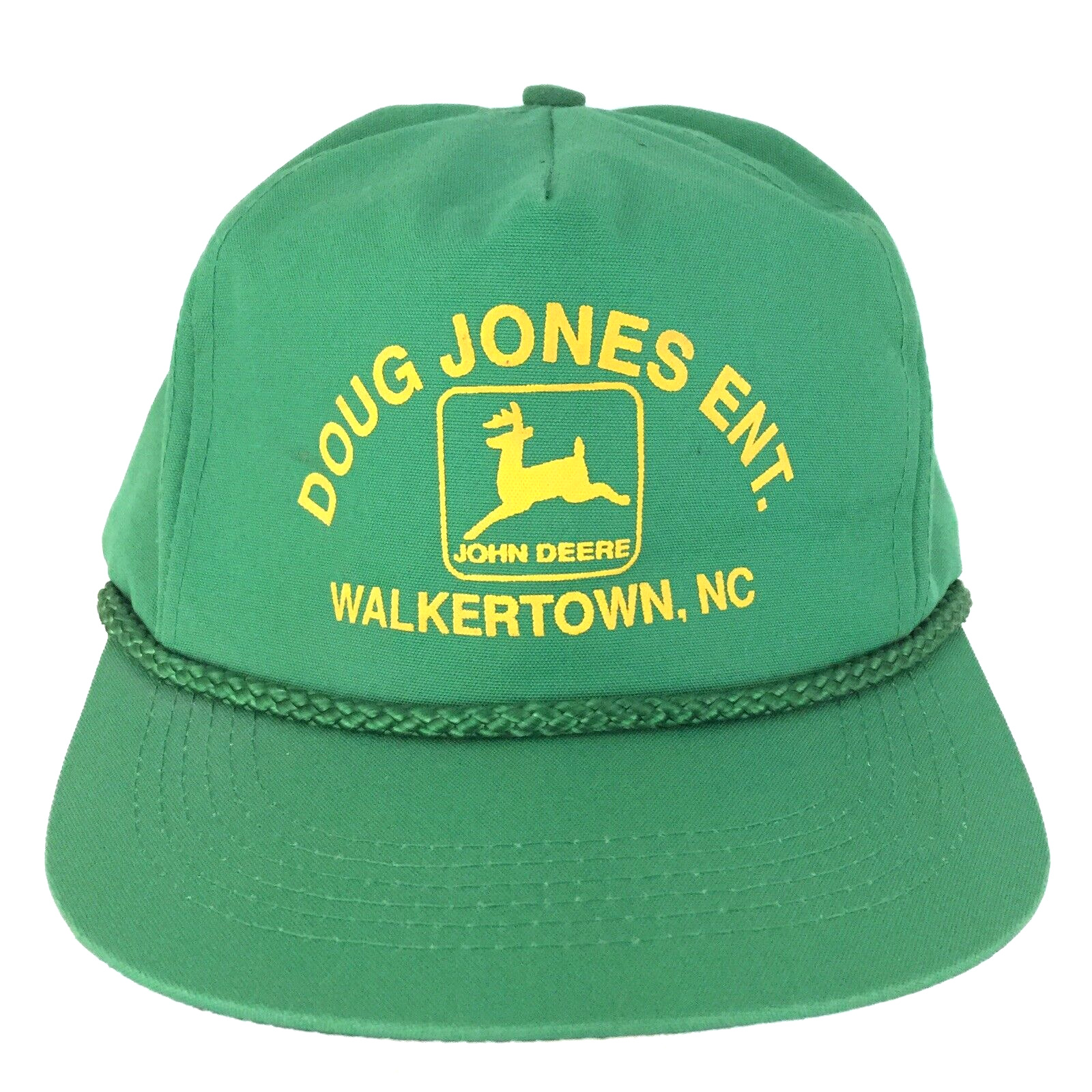 Vtg John Deere Logo Hat Doug Jones Farming Trucker Tractor Walkertown NC Dad Cap
