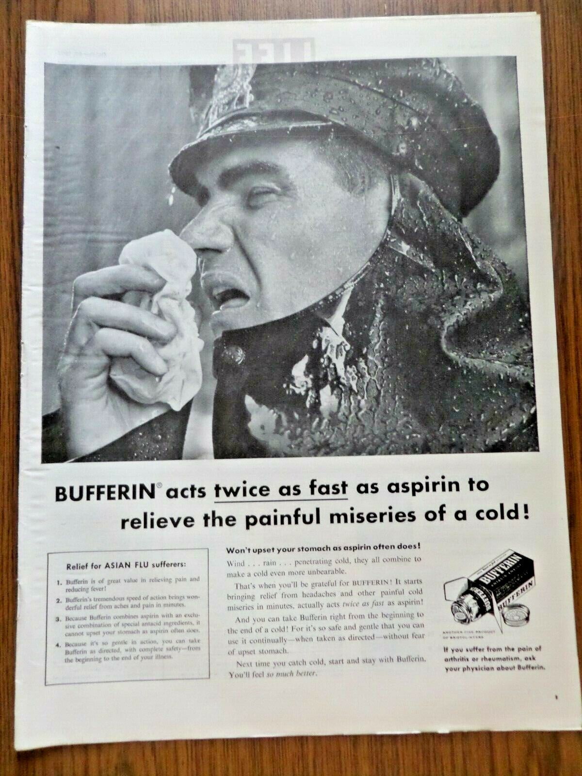 1957 Bufferin Ad  Cop Policeman