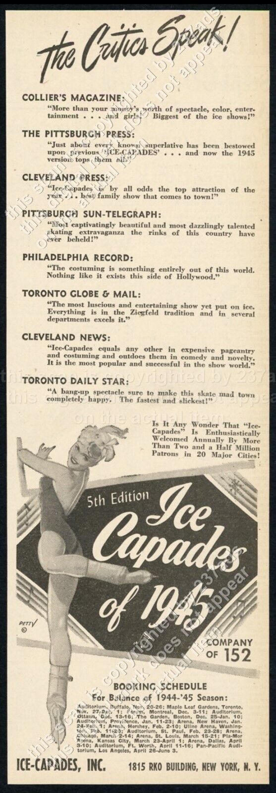 1945 George Petty pinup skating woman art Ice Capades of 1945 vintage print ad