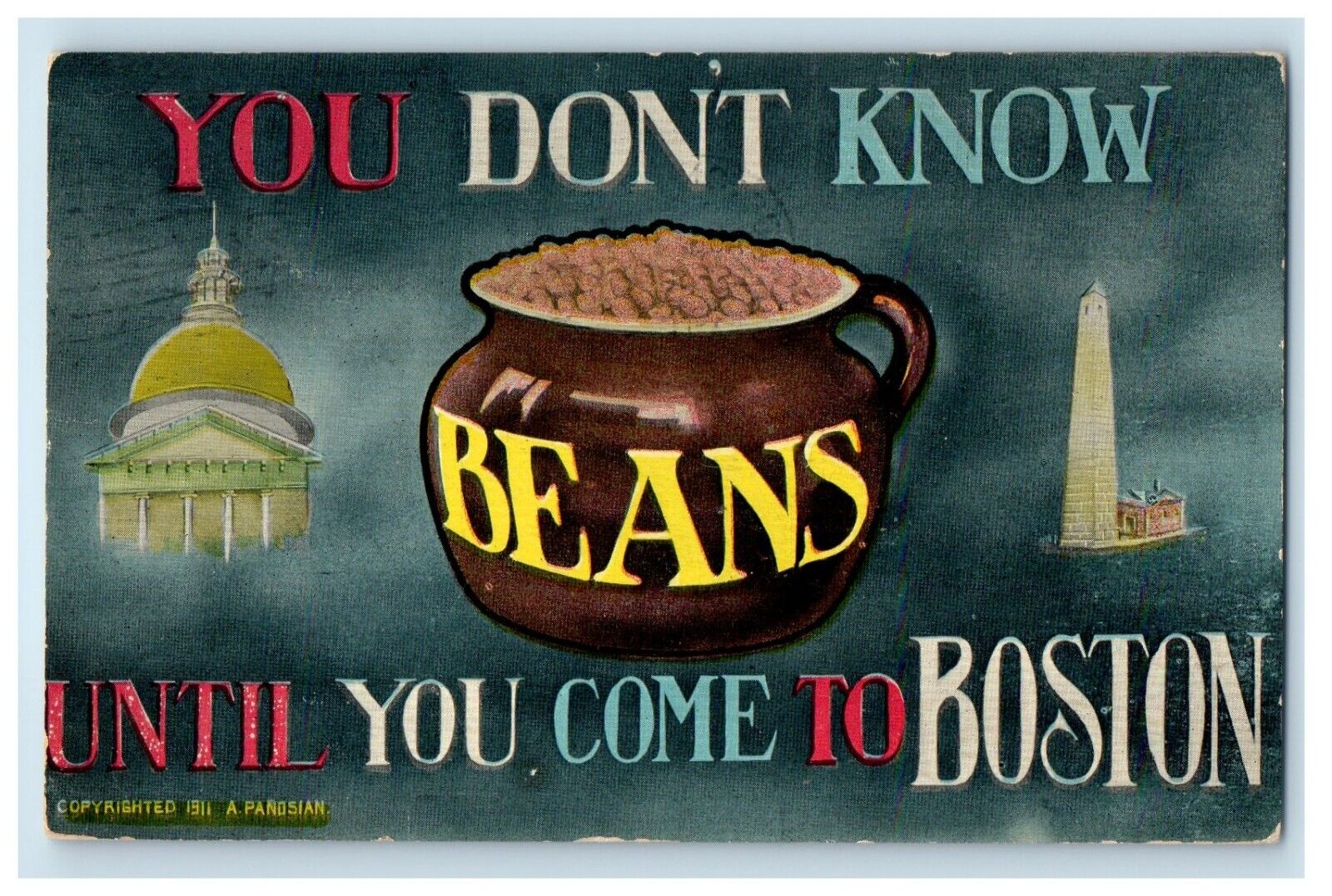 1911 Beans In A Jar Boston MA, You Don\'t Know Until You Come To Boston Postcard