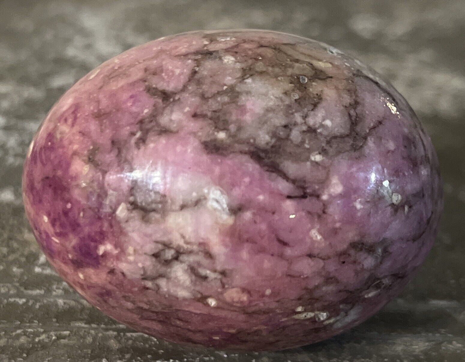 VTG Hand Carved Italian Alabaster Egg Marbled PINK BROWN Polished 2.5” Stone