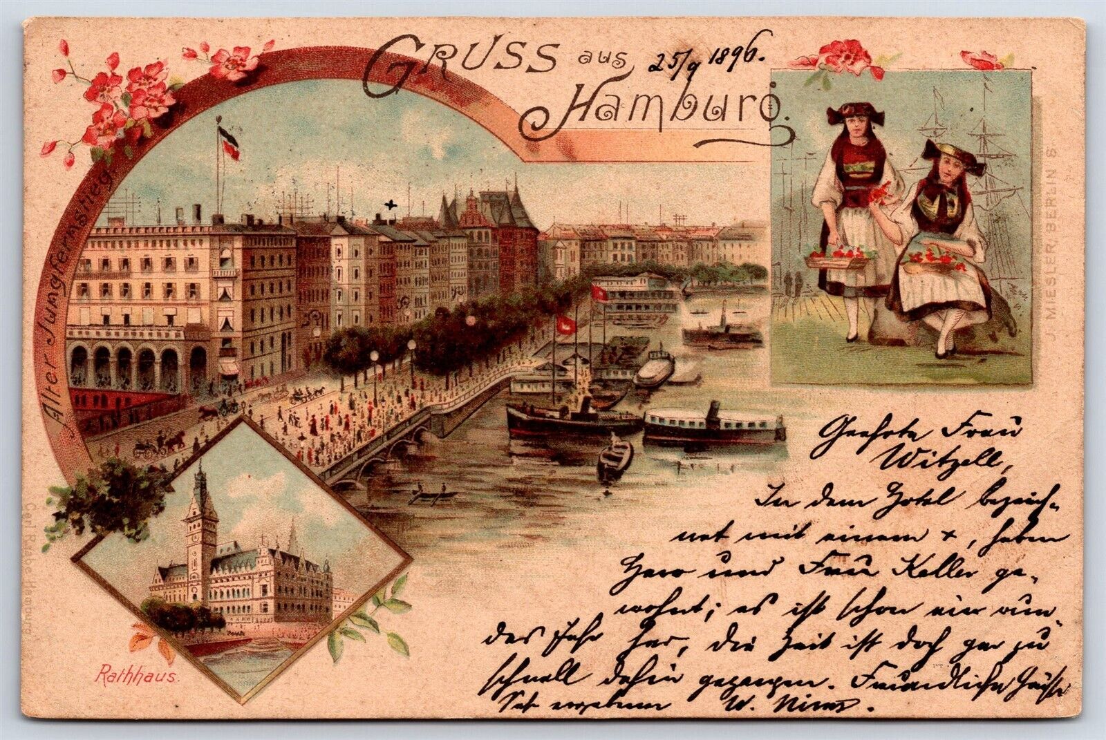 Postcard Germany Gruss Aus Hamburg Views Water Front City Hall 1896 AP5