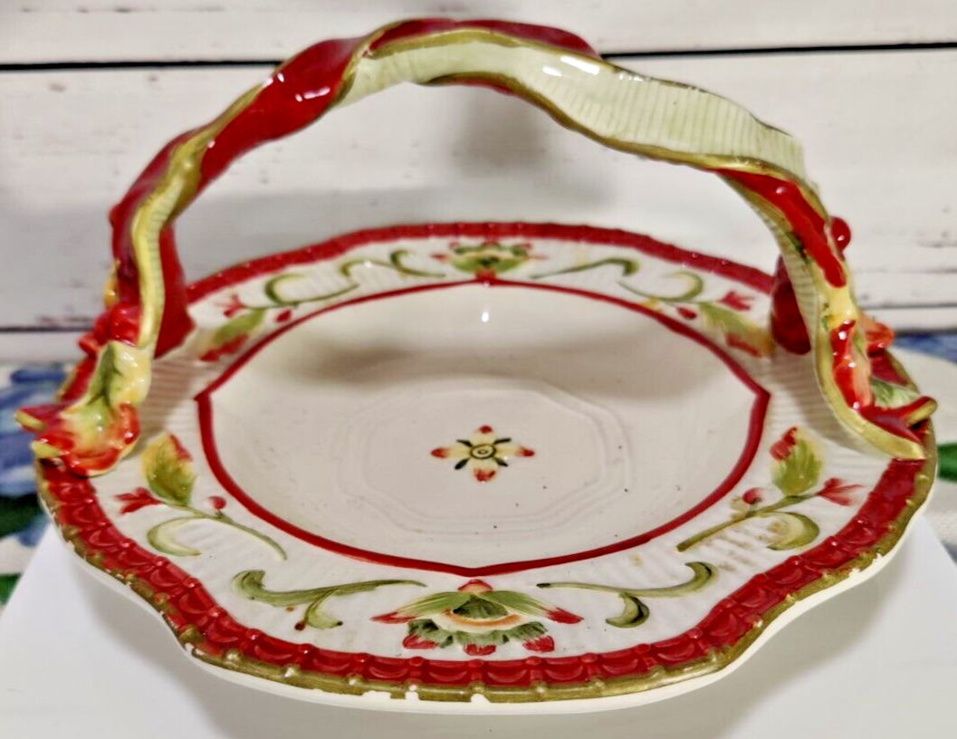 Fitz and Floyd Woodland Holiday Basket Handled Christmas Candy Dish Serving Dish