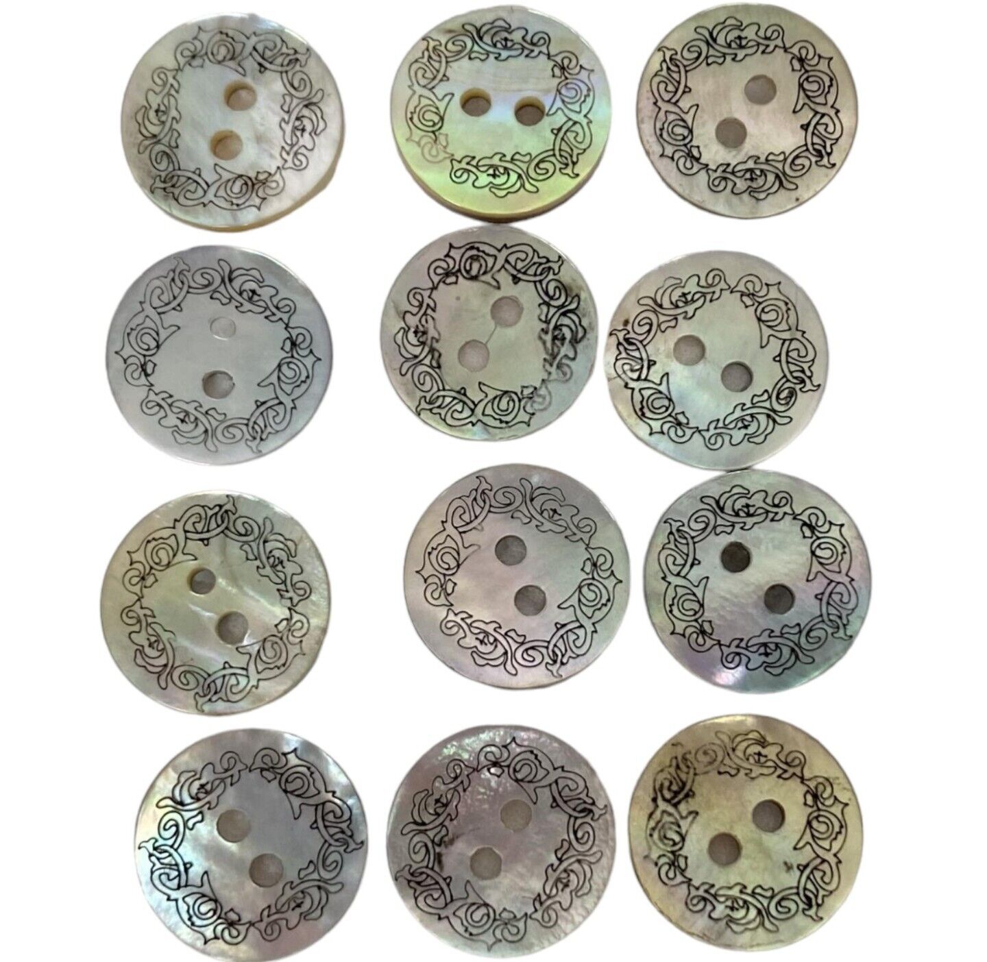Small Abalone Shell Two Hole Buttons Iridescent  lot of 12 (please read)