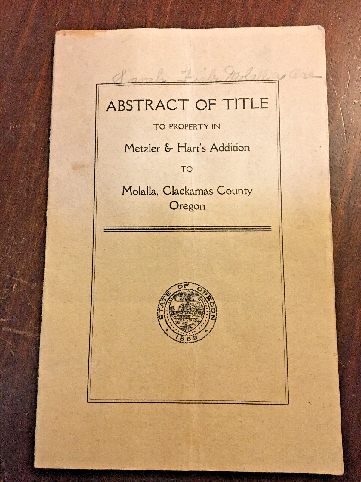 Abstract of Title Molalla Oregon 1919-1927