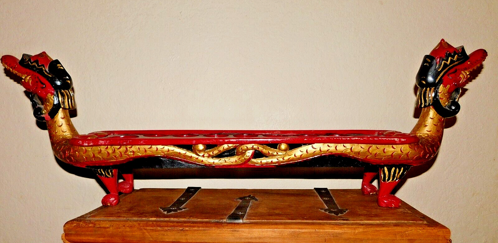 Vintage LG Sculpture Early 20th Century Double Dragon Mancala Carved Game Board