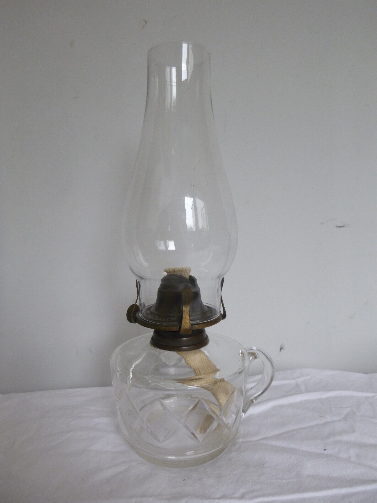Antique Victorian Falks Clear Cut Glass Finger Oil Lamp
