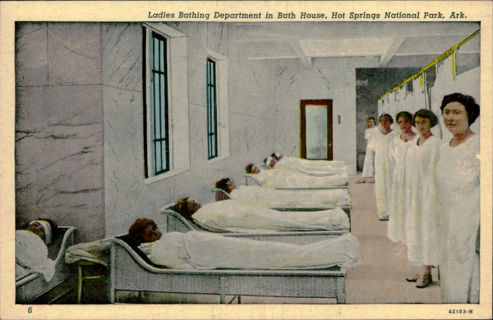 Postcard: 6 Ladies Bathing Department in Bath House, Hot Springs Natio
