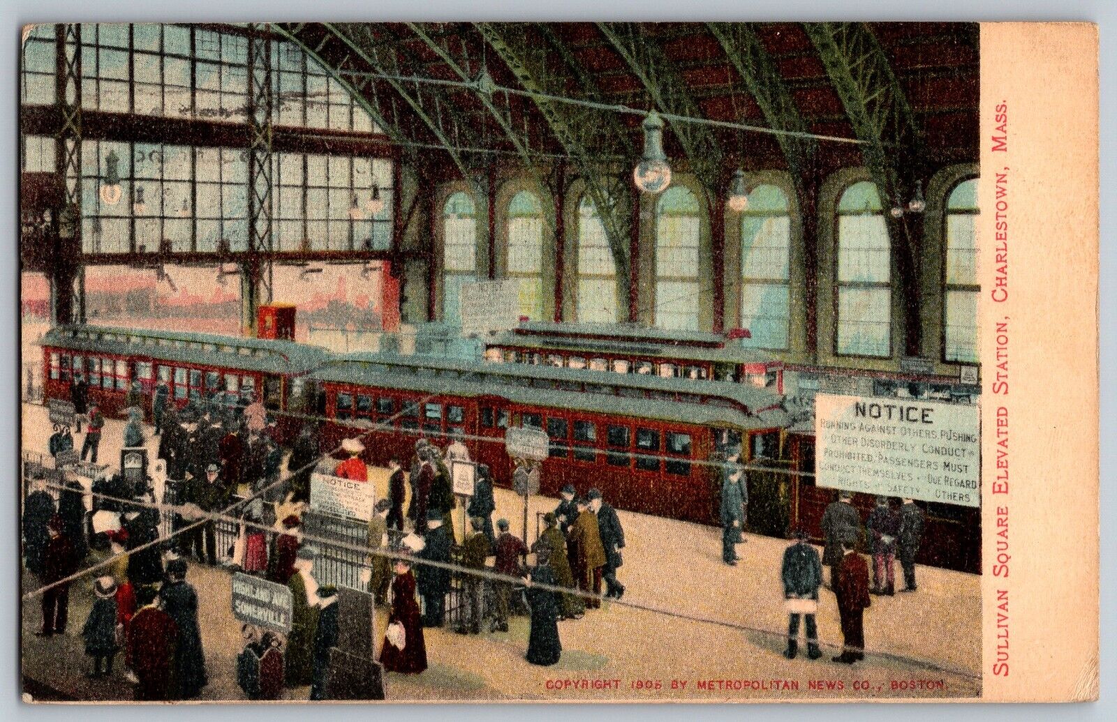 Charlestown, MA - Sullivan Square Elevated Train Station - Vintage Postcards
