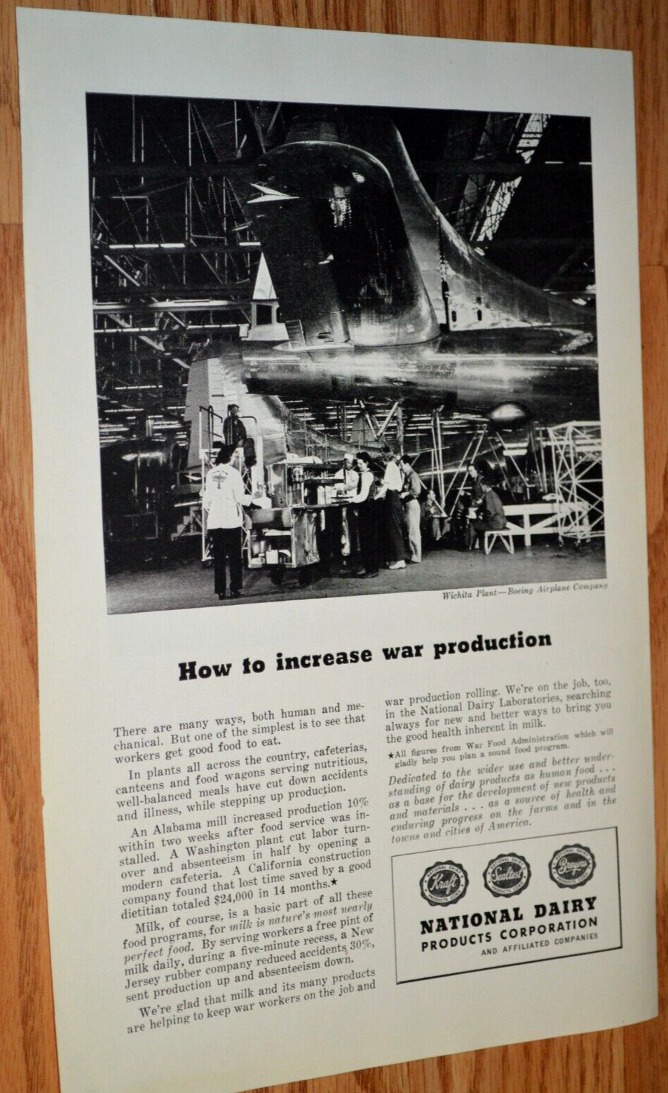 1945 WWII BOEING AIRPLANE WICHITA PLANT ORIGINAL VINTAGE ADVERTISEMENT AD-45