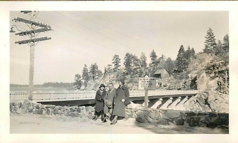 Big Bear Dam Sign California Road Power Pole Vtg B&W Photo 1930s German Group