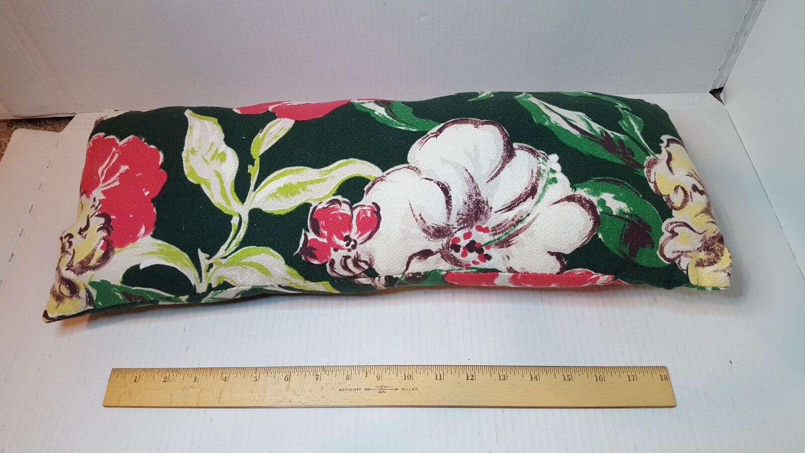 Vintage 1940s 50s Barkcloth Hawaiian Floral Lumbar Long Pillow Shabby Chic MCM