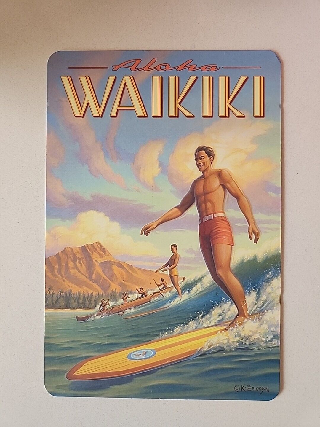 Aloha Waikiki Surfers Outrigger Longboards Diamondhead Retro Postcard Hawaii New