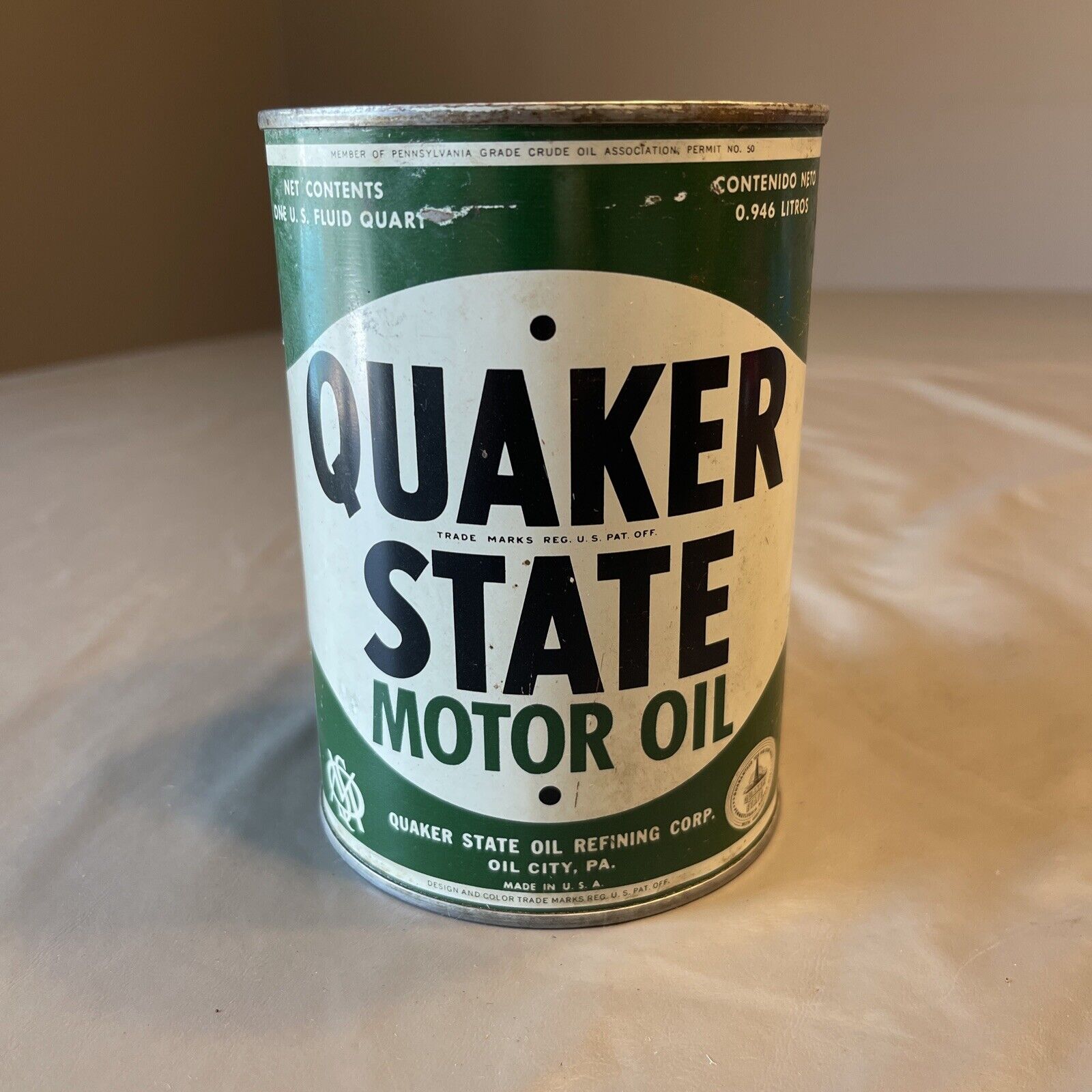 1950s Rare Vintage Quaker State SAE 30 Oil Can