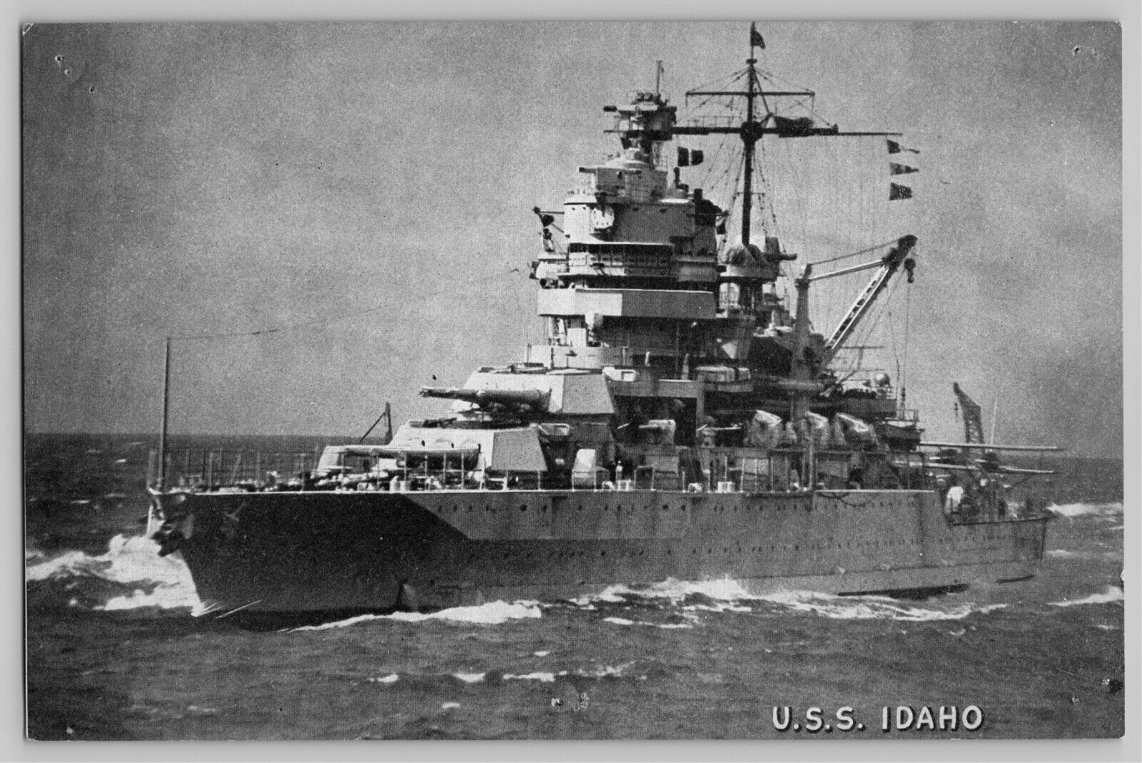 USS Idaho (BB-42) US Navy New Mexico Battle Ship WWII VTG Lithograph Photo 5x8