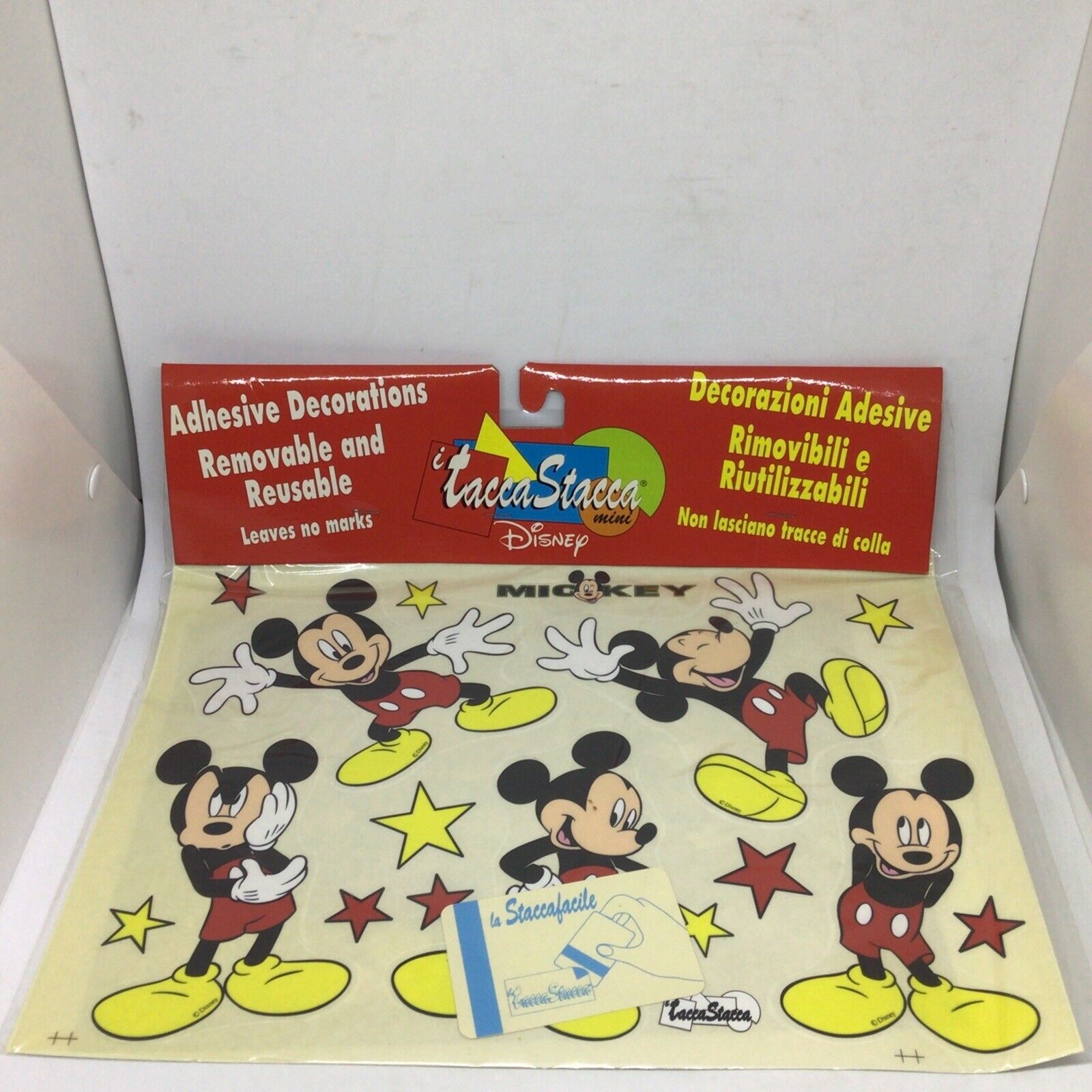 Vint 90s Tacca Stacca Disney Mickey Mouse Reusable Adhesive Decoration NOS Italy