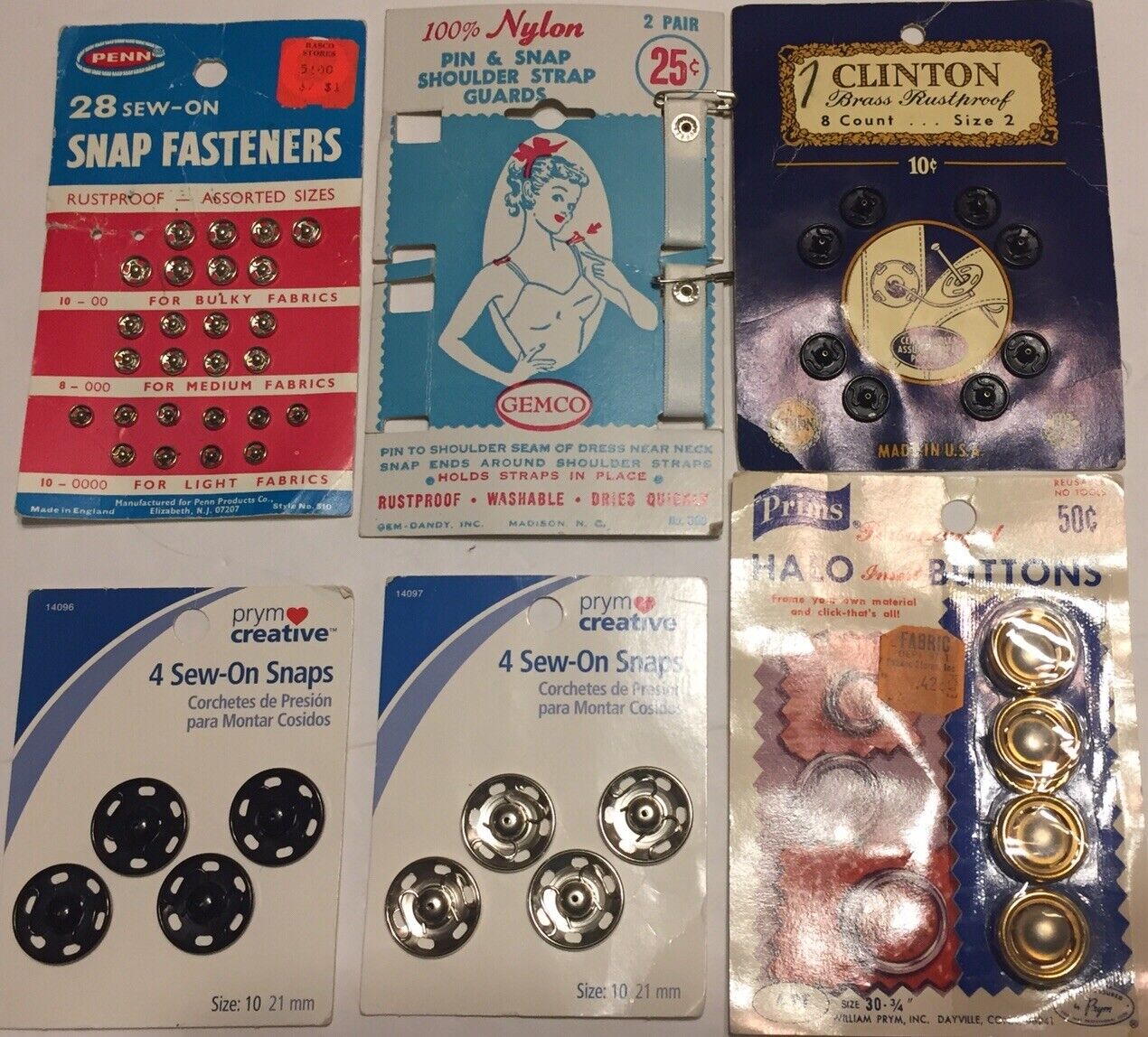 Vintage Lot of Sewing Items Snaps, Buttons