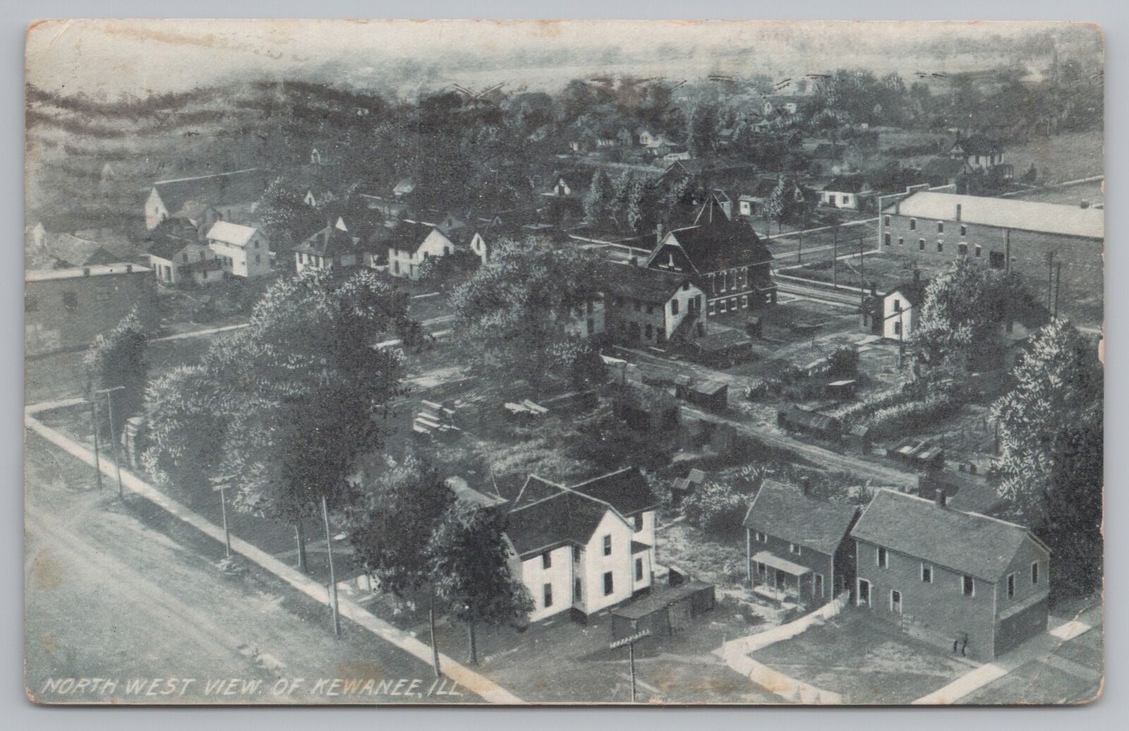 Kewanee Illinois~Northwest Birdseye View~Homes~Back Yards~Out Buildings~1914 B&W