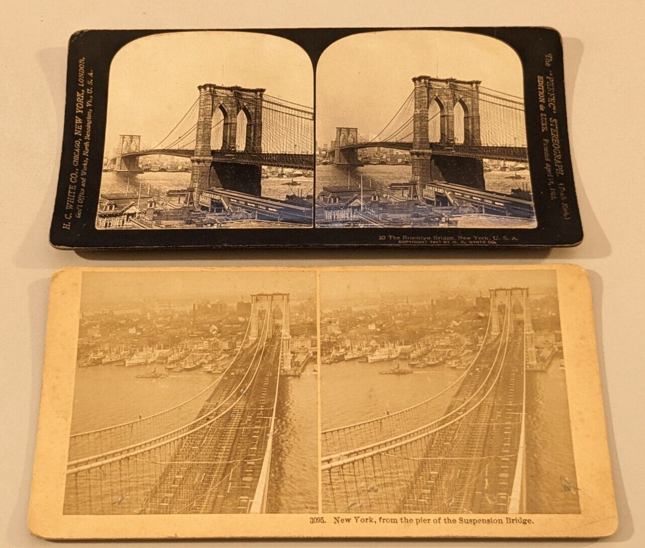 (2) Brooklyn Bridge New York City Stereoview Photos