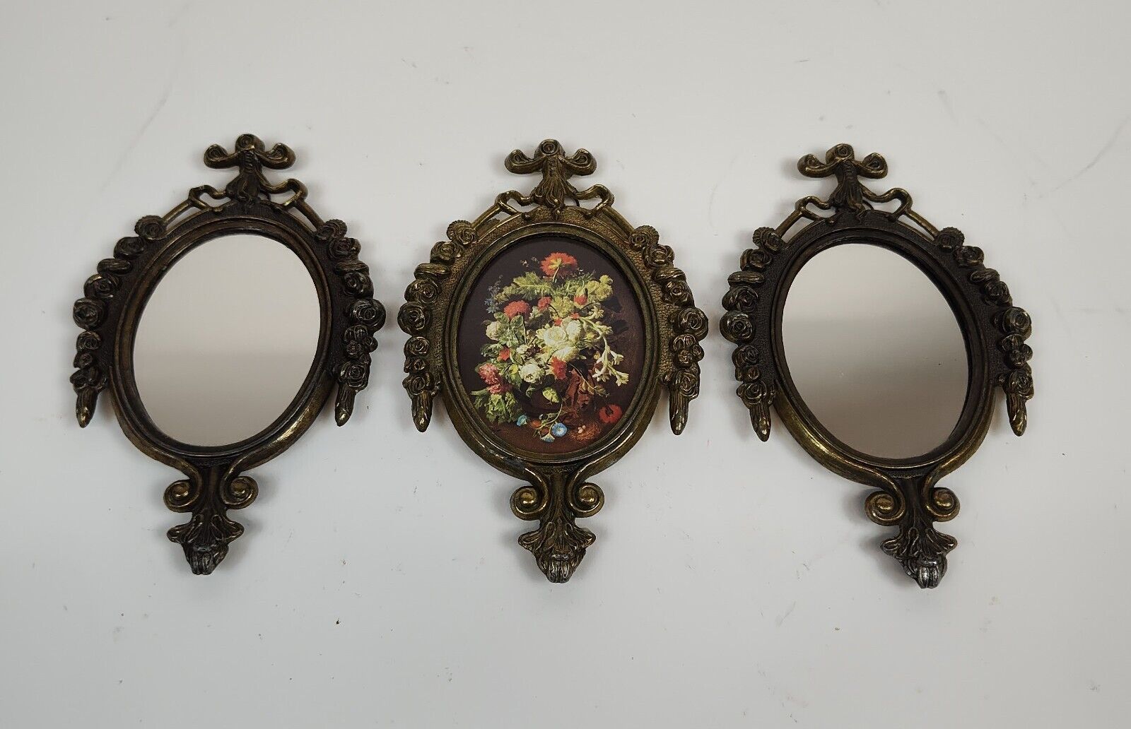 Vintage Ornate Metal Oval Picture Frames Italy MCM Rococo Floral 4x6 Victorian