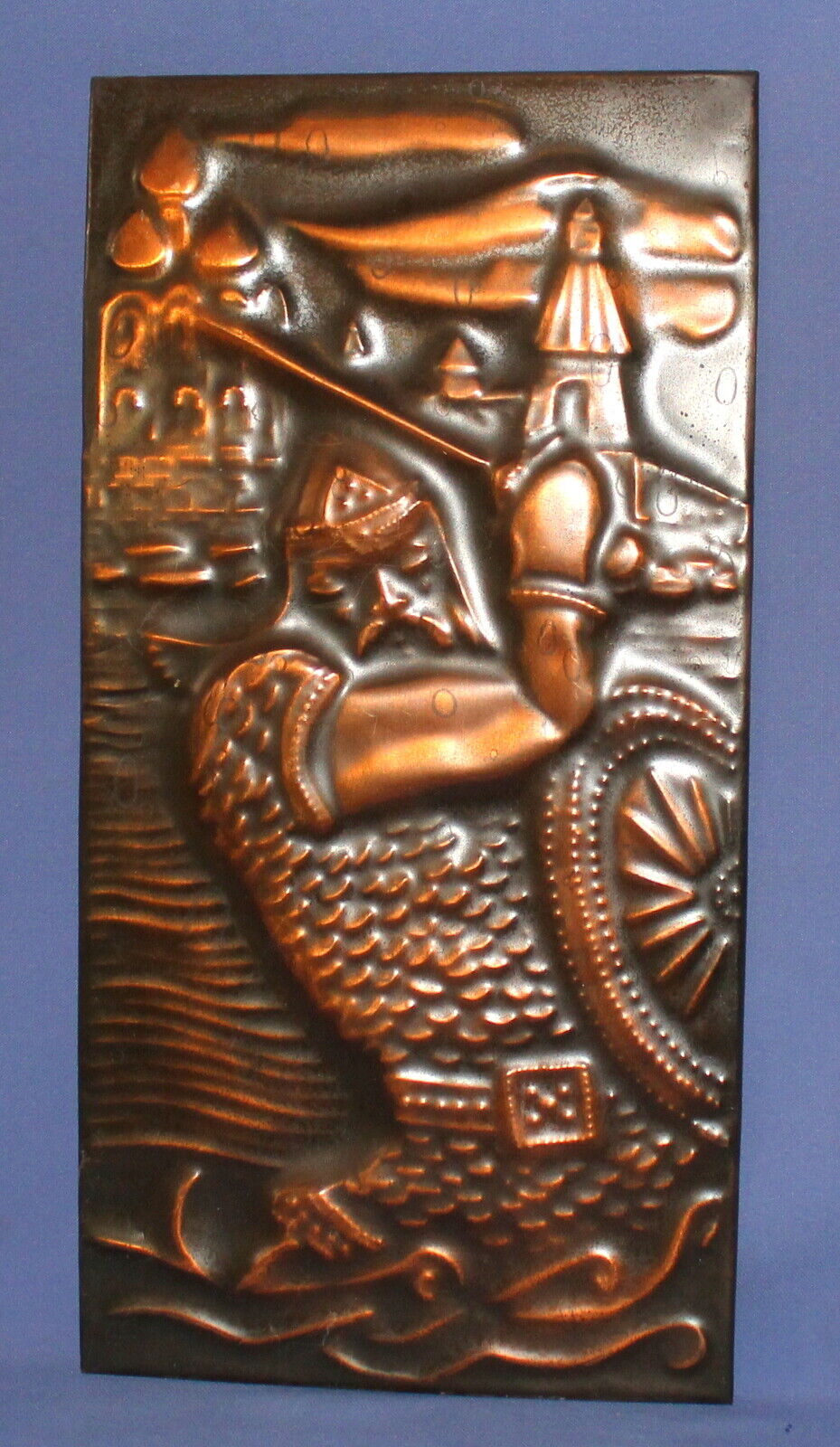 1979 USSR Russian handmade copper decorative wall hanging plaque knight