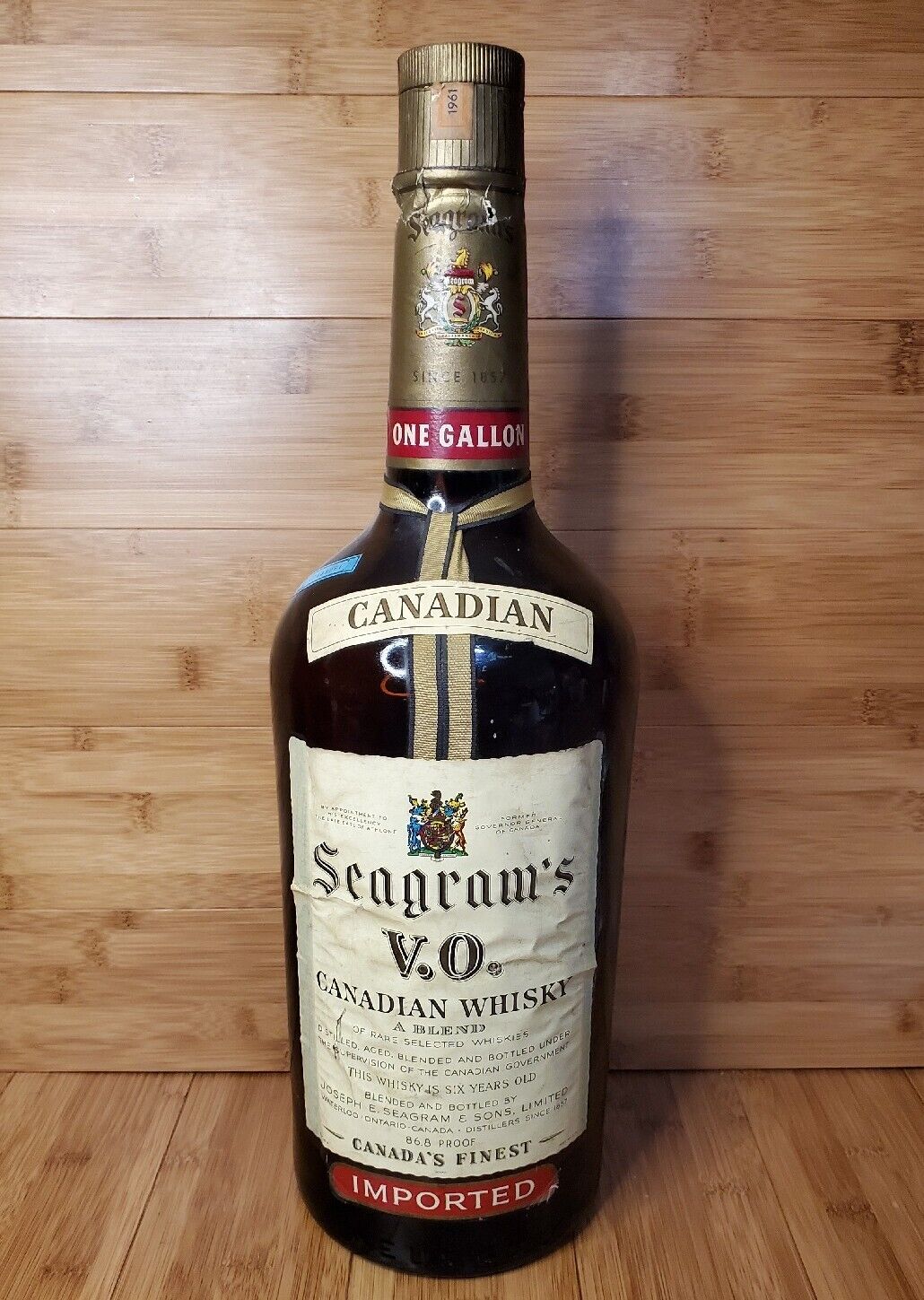 Vintage Antique Seagrams V.O. Whiskey 1961 1 Gallon Bottle Hiram Walker PA LCB