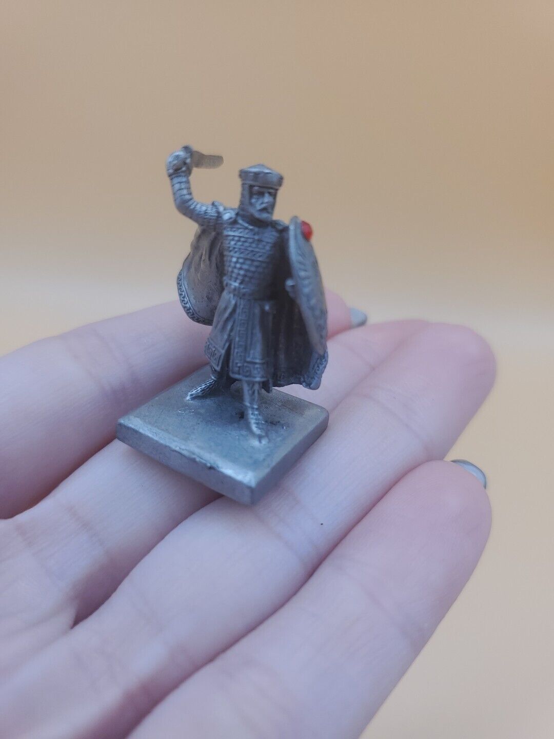 1993 Miniature Aluminum Knight Figurine With Ruby Stone