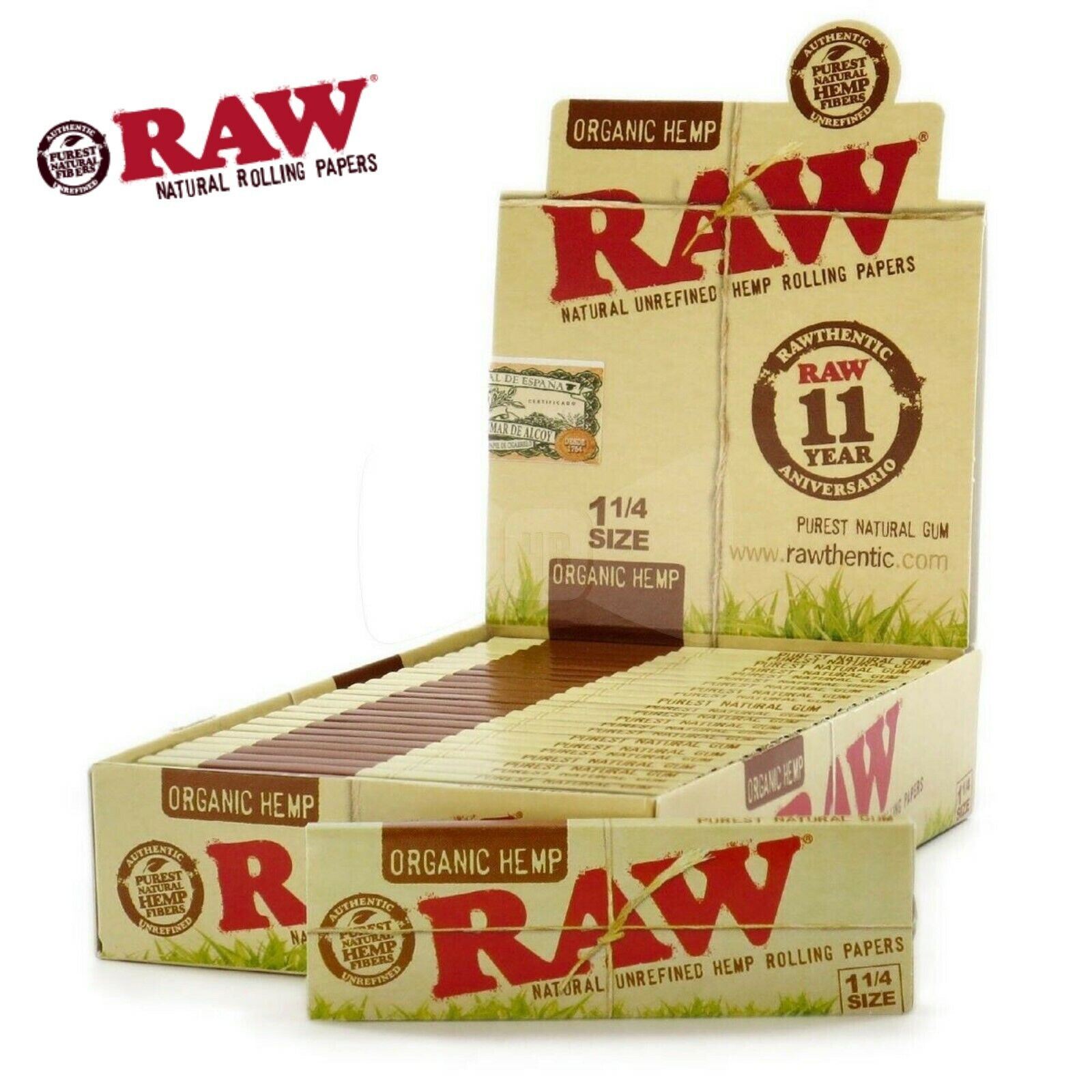 RAW Organic Hemp Natural 1.25 1 1/4 Rolling Papers 24x FULL BOX - 
