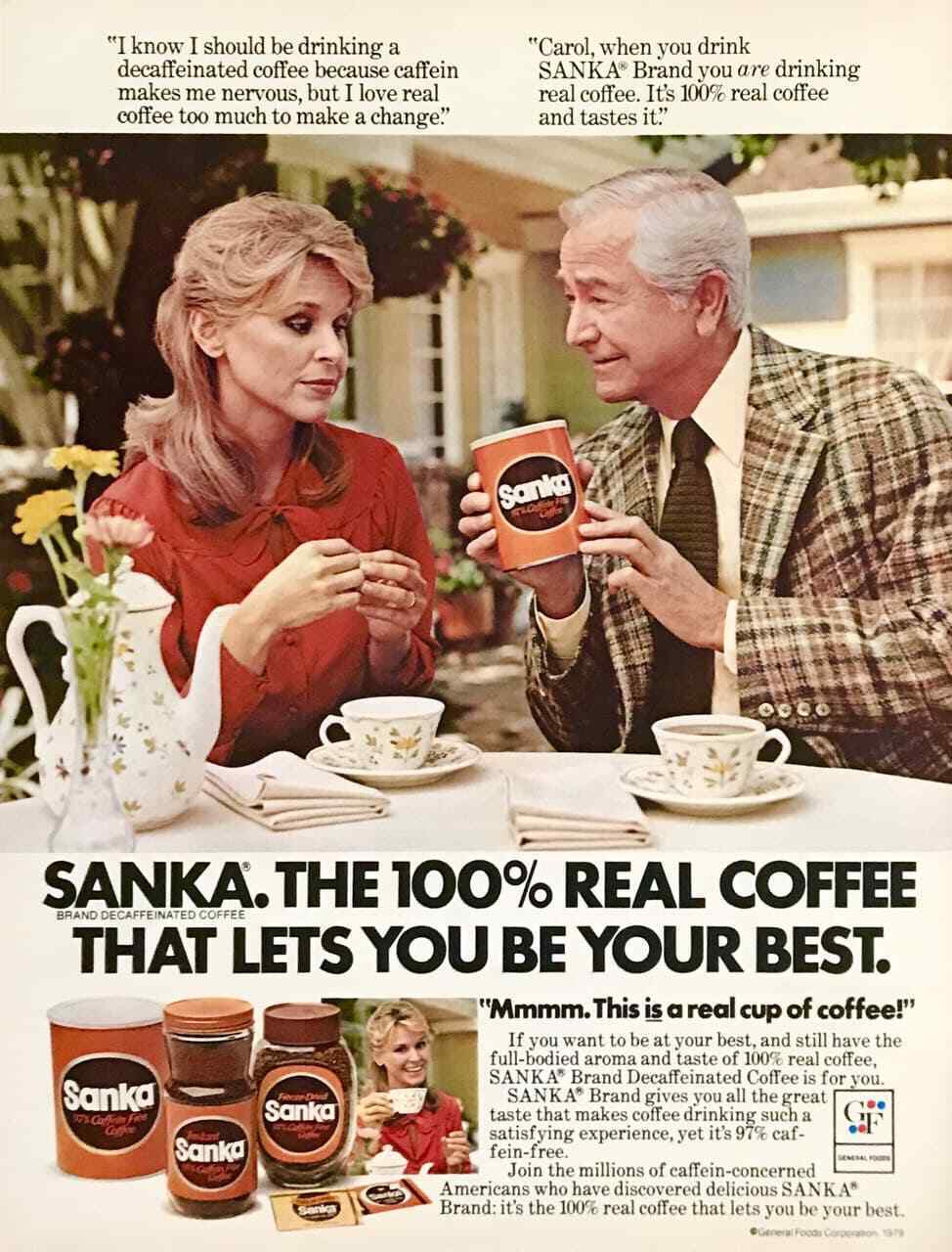 1979 Sanka Decaffeinated Coffee PRINT AD Actor Robert Young Convinces Carol