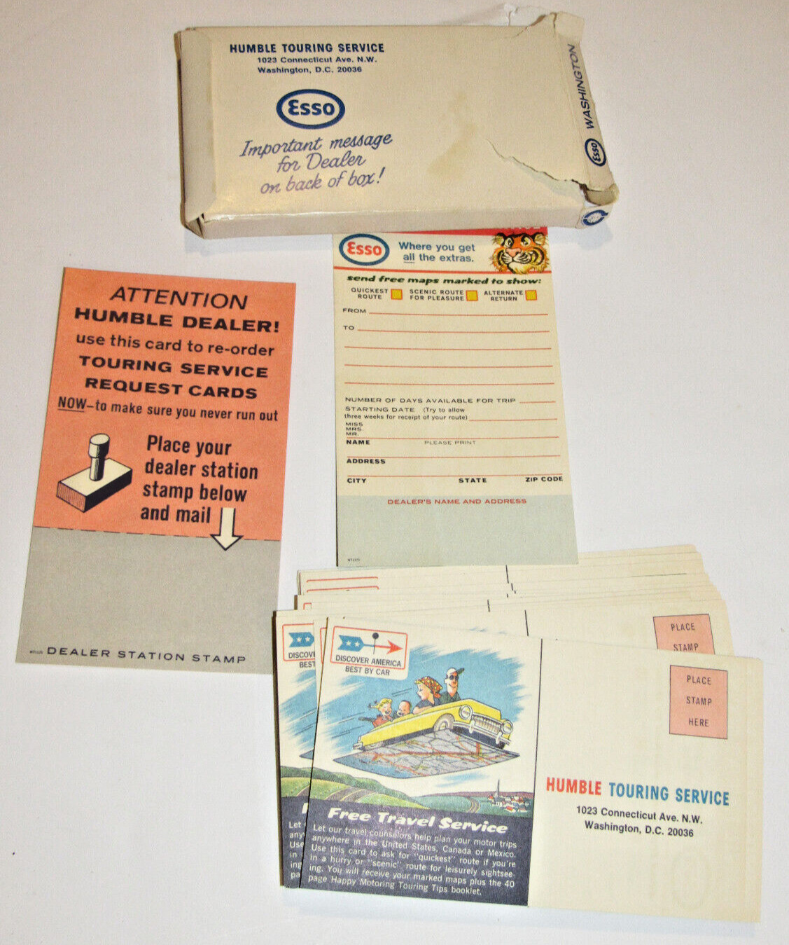 VINTAGE 1970 ESSO OIL DEALER POSTCARD ADVERTISING PACK HUMBLE TOURING SERVICE