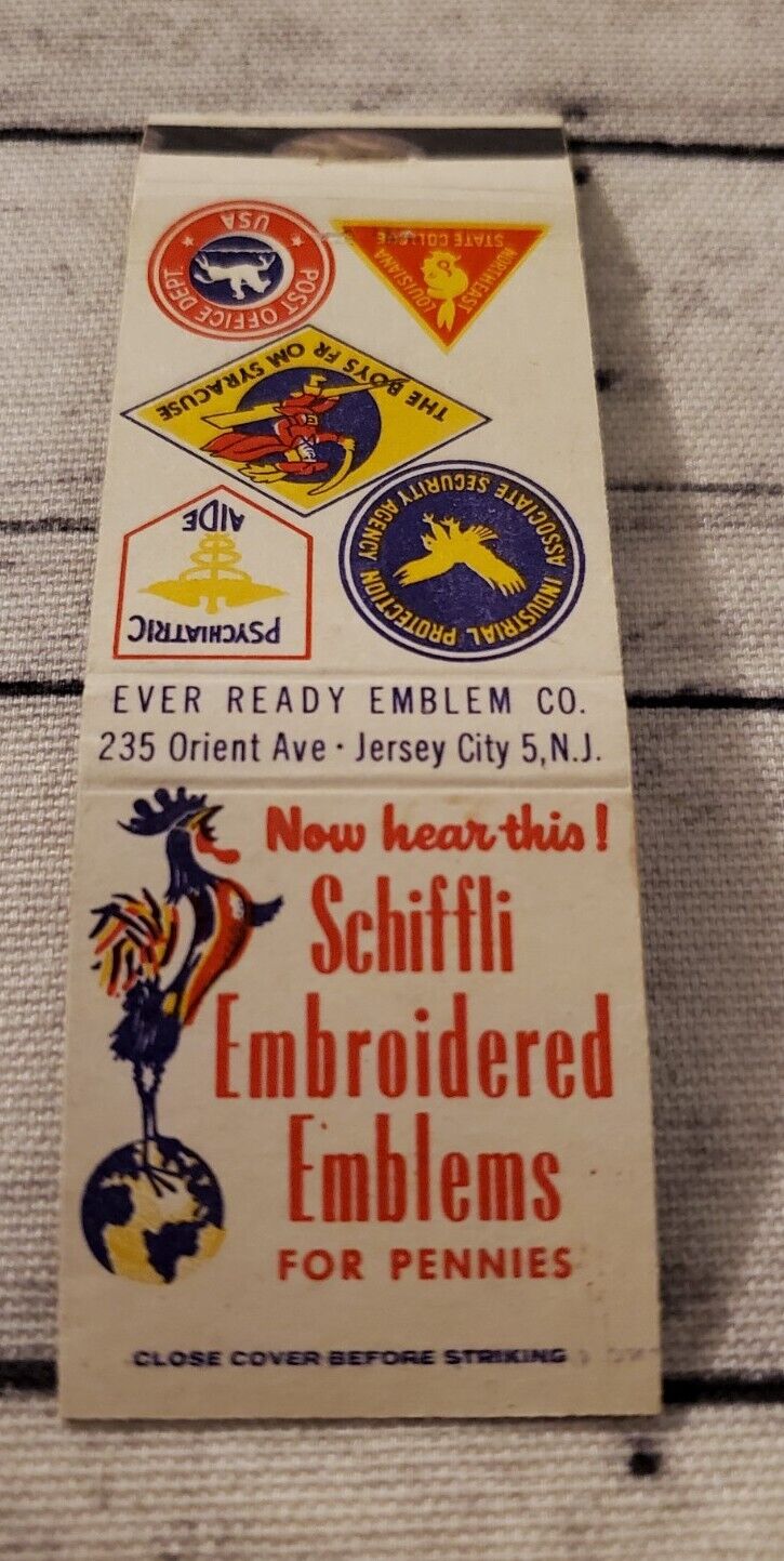 Vintage Matchbook Schiffli Embroidered Emblems Rooster Syracuse Aides 60\'s 13