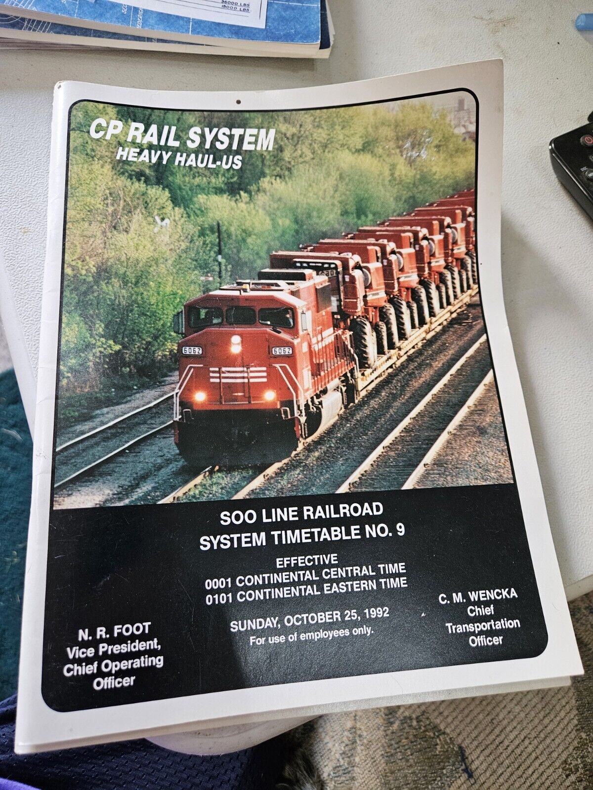 CP/Soo Line System Timetable No 9 (10/25/1992)(Used)