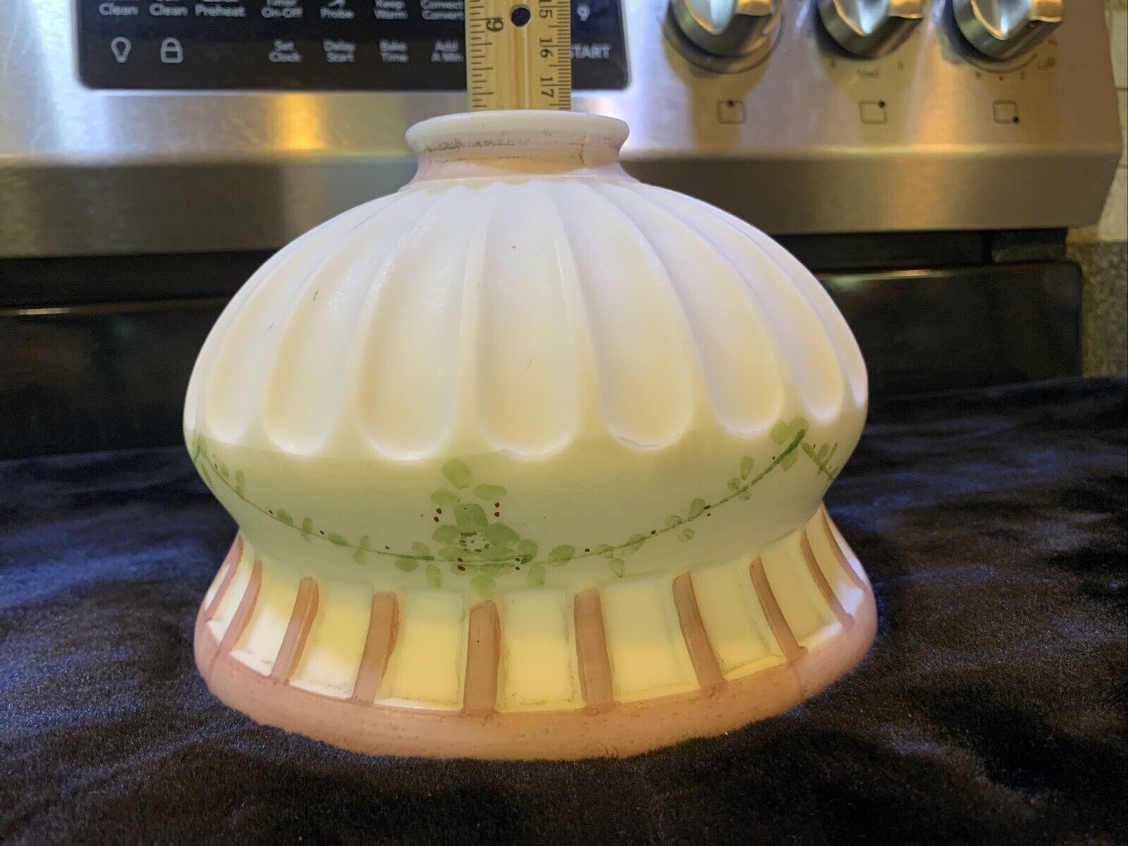 BEAUTIFUL 5” Tall Vintage Ribbed Mauve Hand Painted Milk Glass Lamp Shade.  