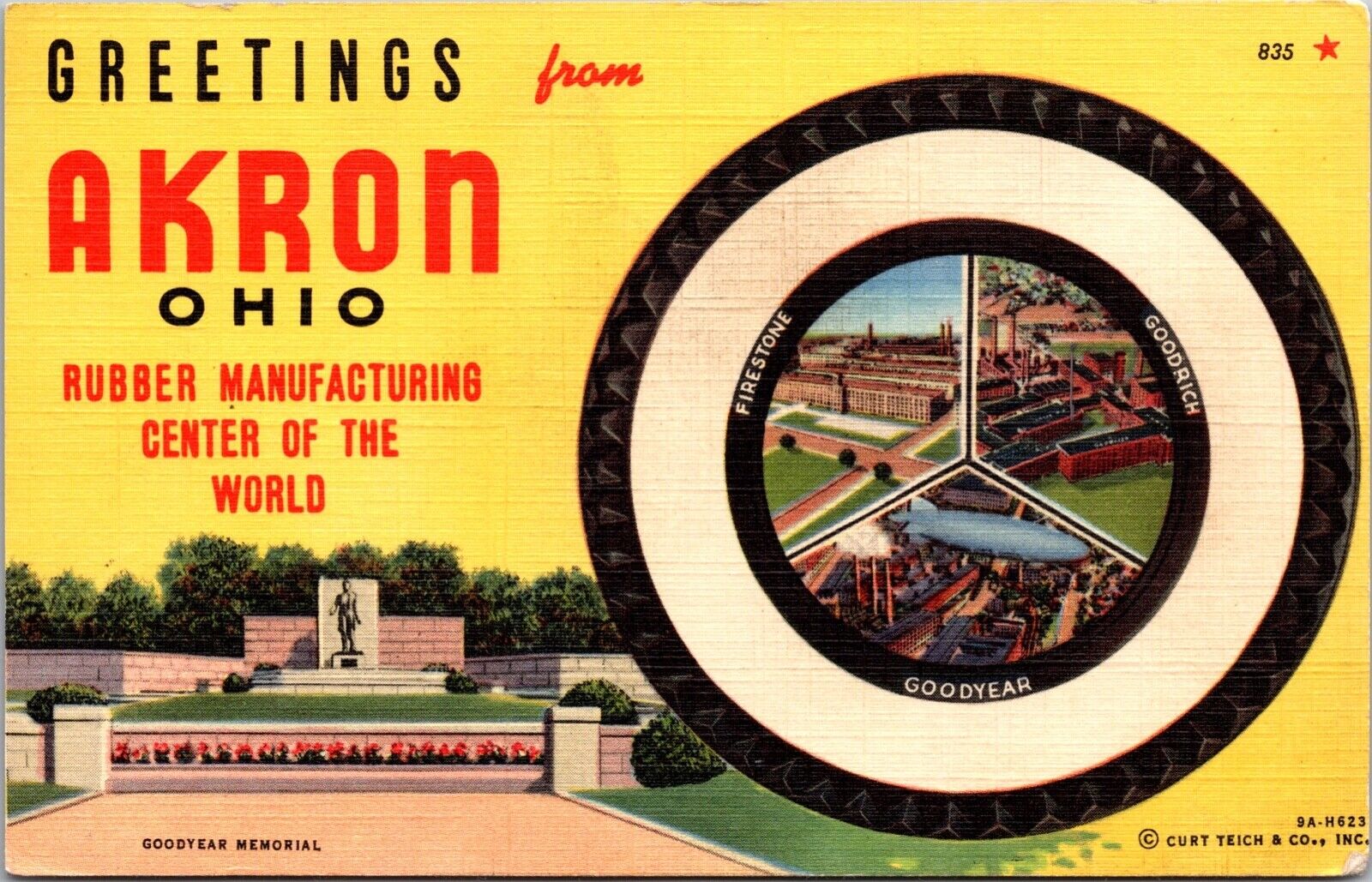 Linen PC Greetings from Akron Ohio Rubber Manufacturing Center of the World~2922