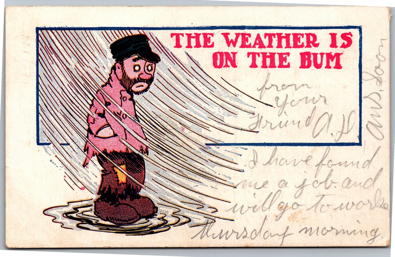 Postcard comic The Weather is on the Bum 1909 Ottawa KS