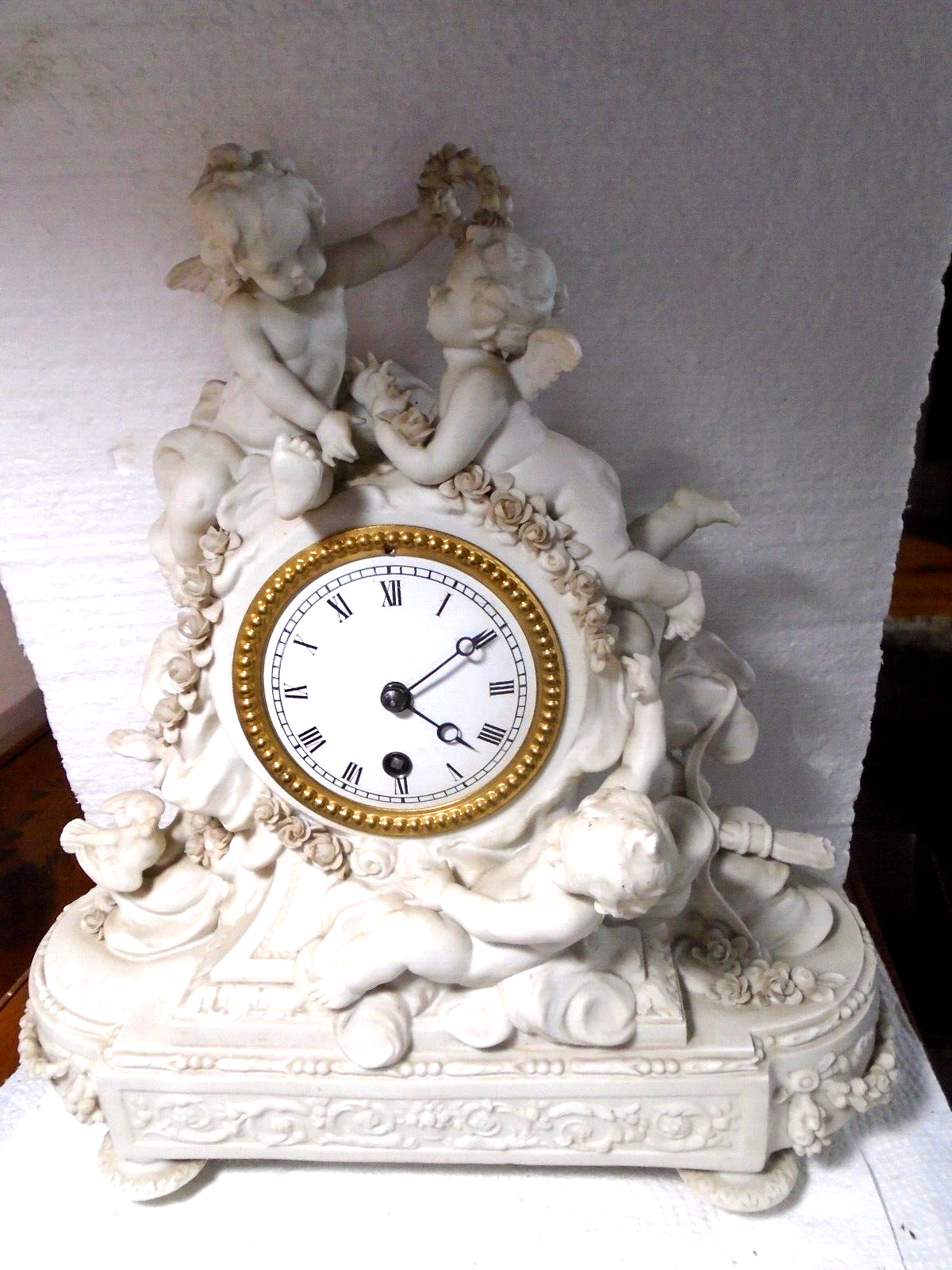 Antique-French- Parian-Mantle Clock-Ca.1870- To Restore-#V204
