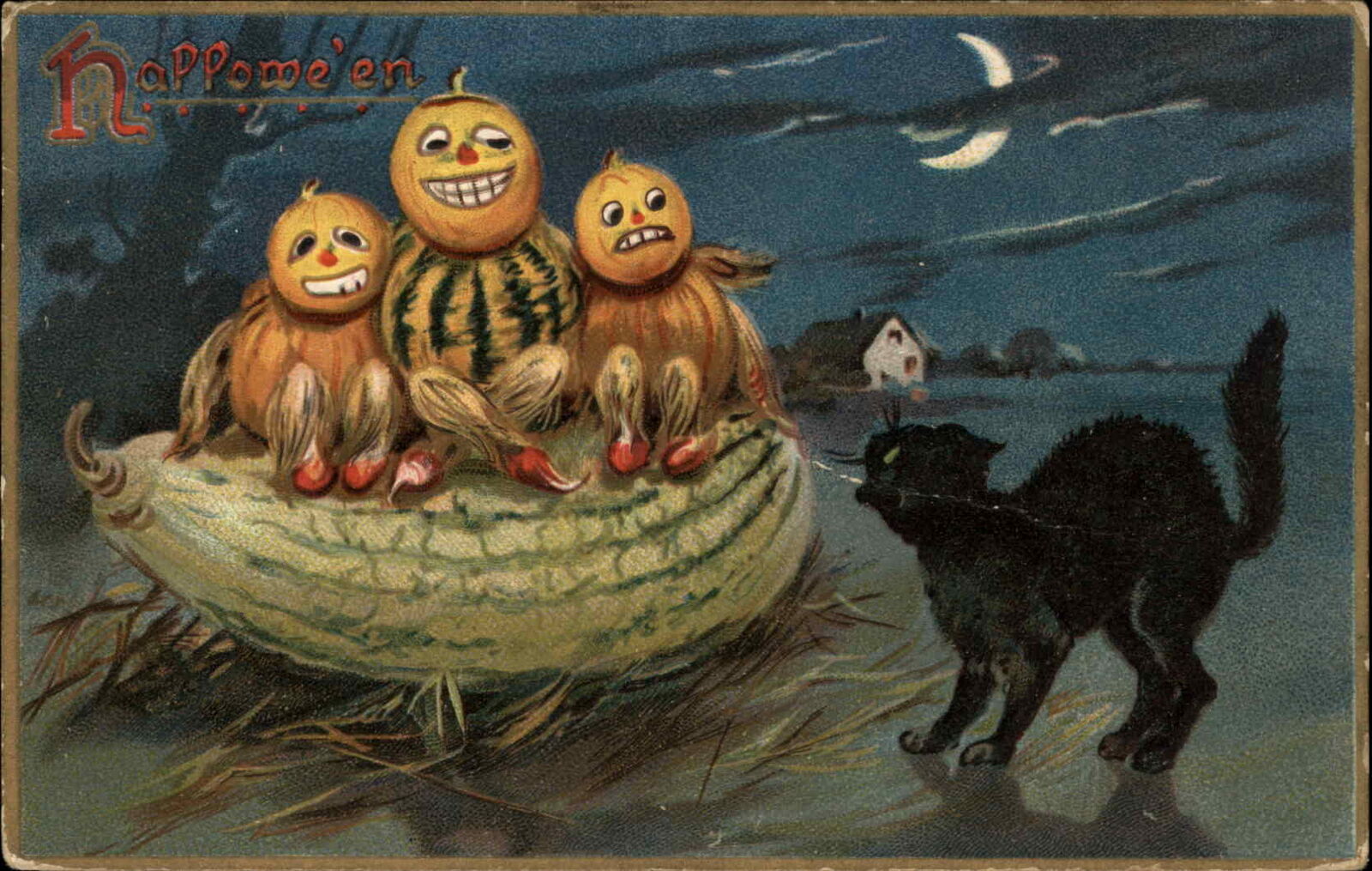 Halloween JOL Men Black Cat TUCK #150 Embossed c1910 Postcard