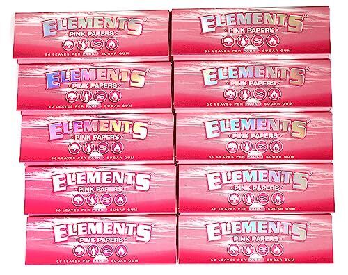 Elements PINK Rolling Paper 1 1/4 1.25 Ultra Thin Cigarette Paper 10 Booklets