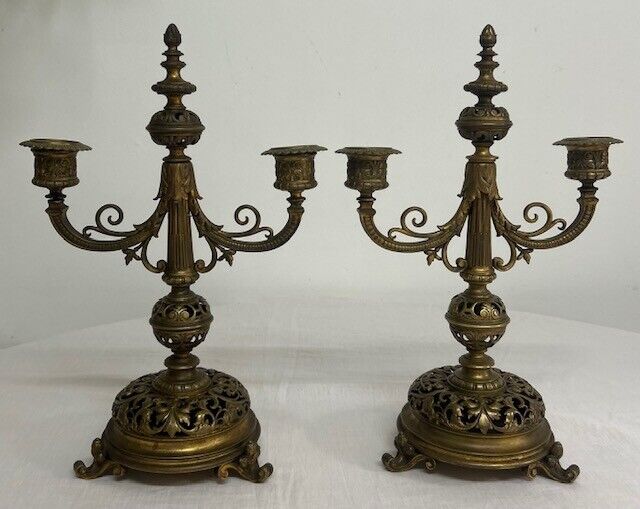 Antique French Ormolu Double Candlestick/Candelabra Pair