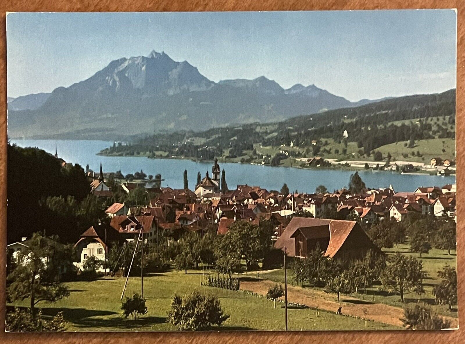 Kuessnacht am Rigi with Pilatus, Switzerland - Vintage Chrome Postcard