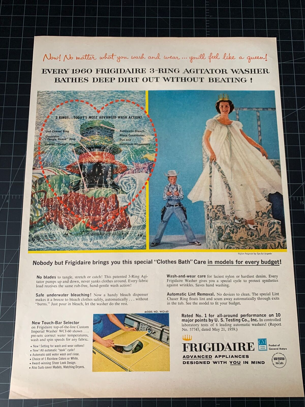 Vintage 1960 Frigidaire Washing Machine Print Ad