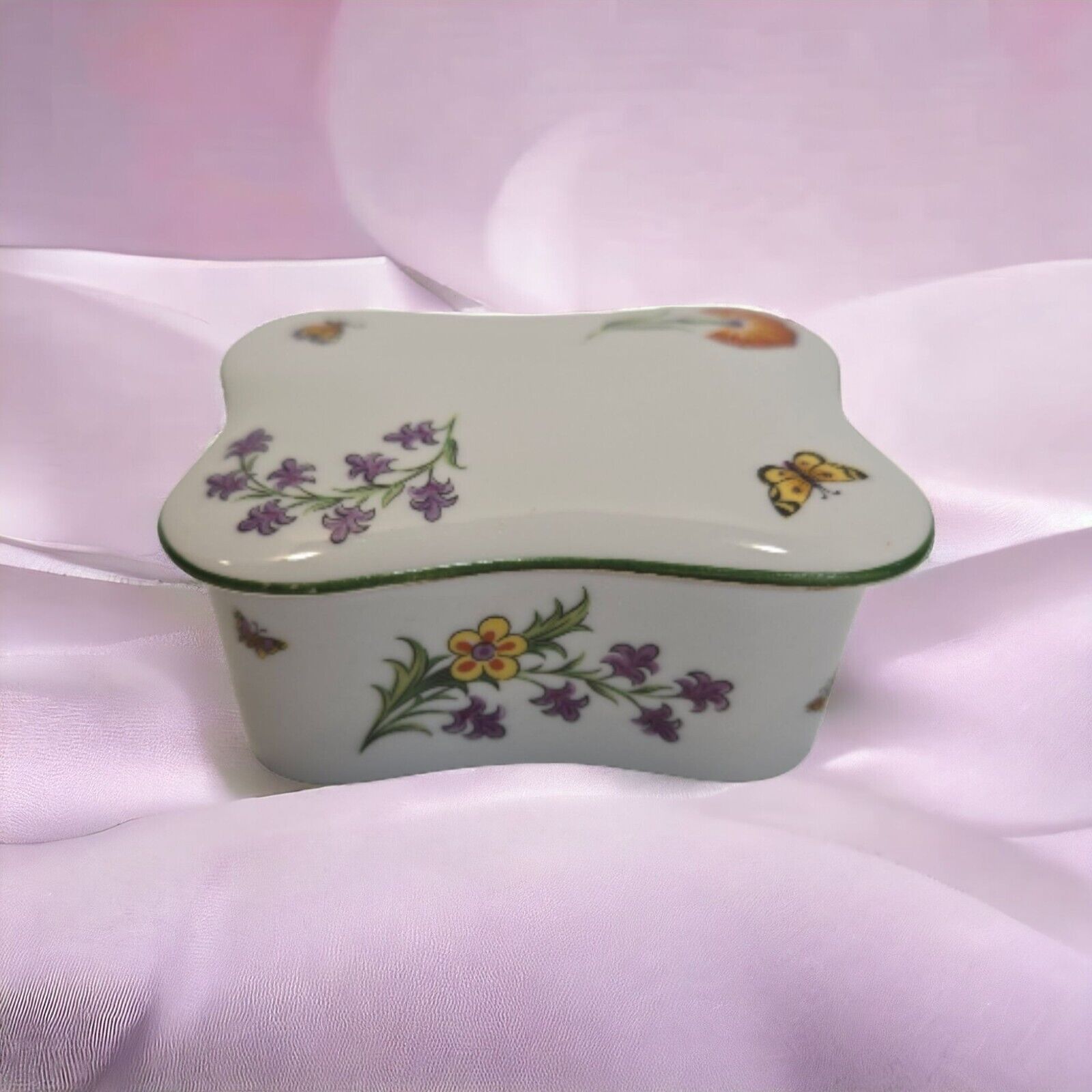 Vintage Tiffany Garden Porcelain Trinket Box Limoges France Discontinued