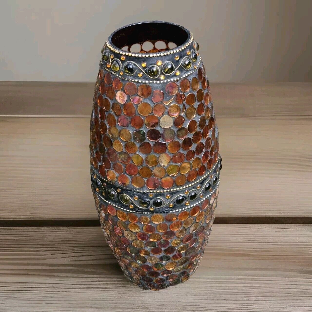 Pier 1 Mosaic Tall Vase Hurricane Candle Holder Art Deco Multicolor 9.5\
