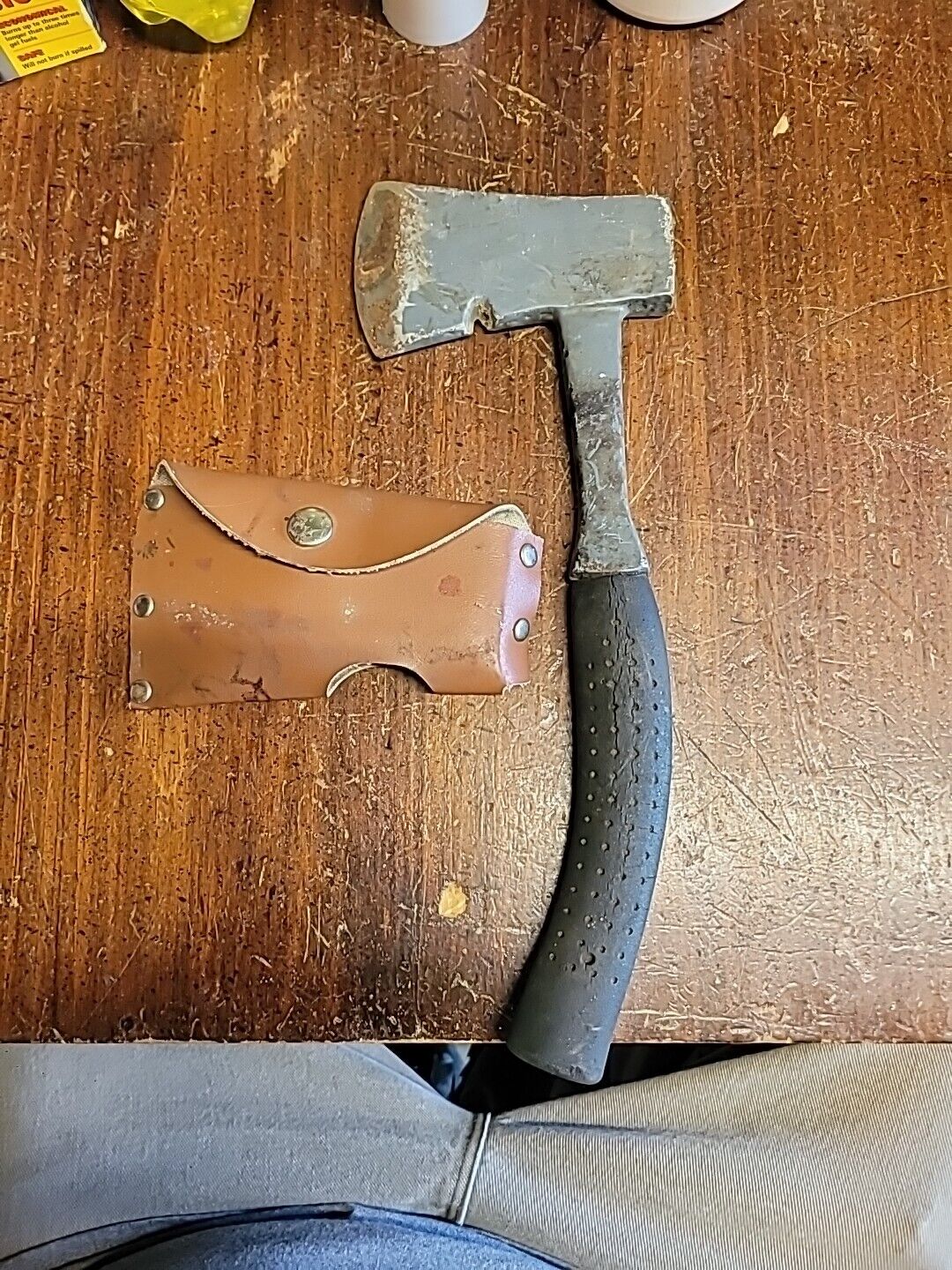 Vintage solid steel camping hatchet With case.