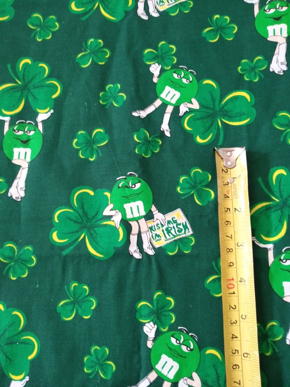 M&M Mars candy green shamrock St. Patrick\'s Day Kiss Me Irish material fabric