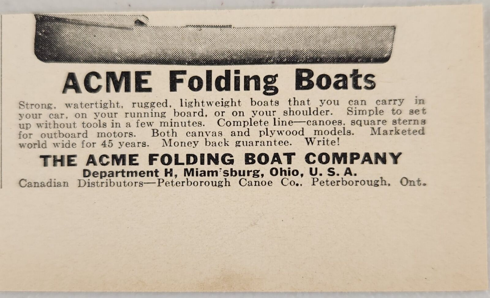 1937 Print Ad Acme Folding Boats Strong & Watertight Miamisburg,Ohio